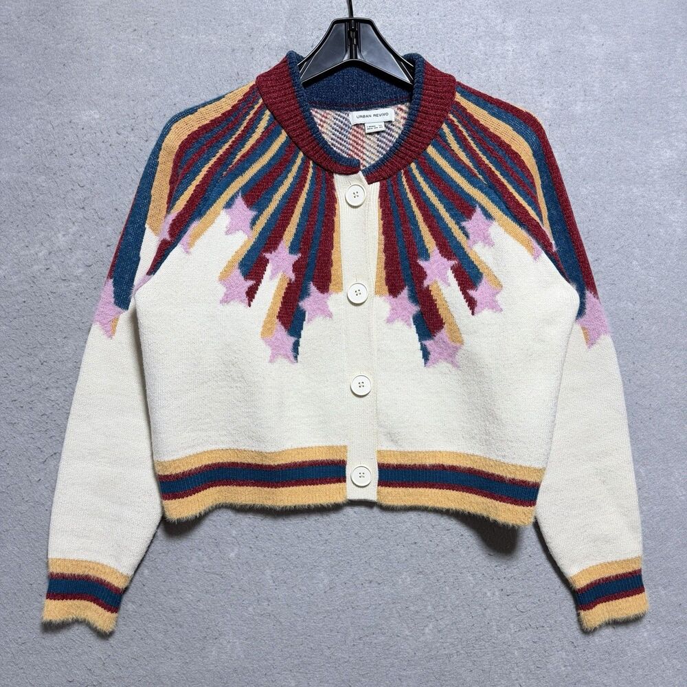 Urban Revivo Beige Knit Cardigan S Ruby Marino Sunburst  & Shooting Stars Print